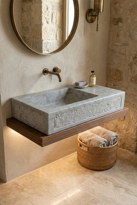 حوض مغسلة حجر طبيعي رمادي مستطيل – 71×42 سم